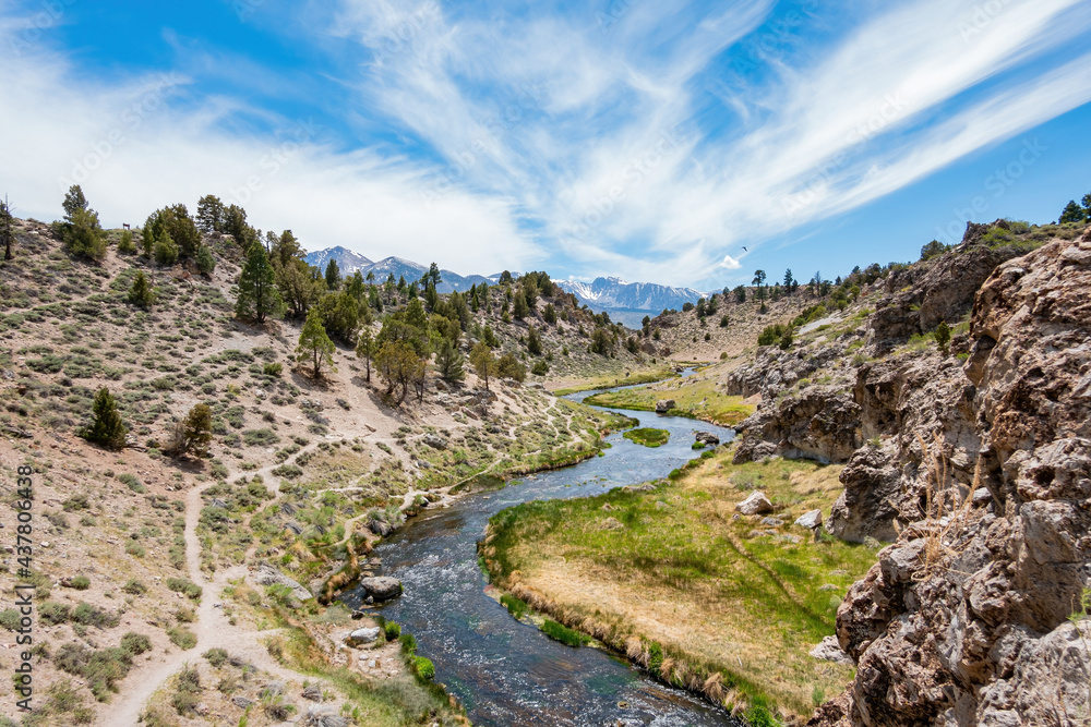 Sunny landscape around the Hot Creek Geological Site