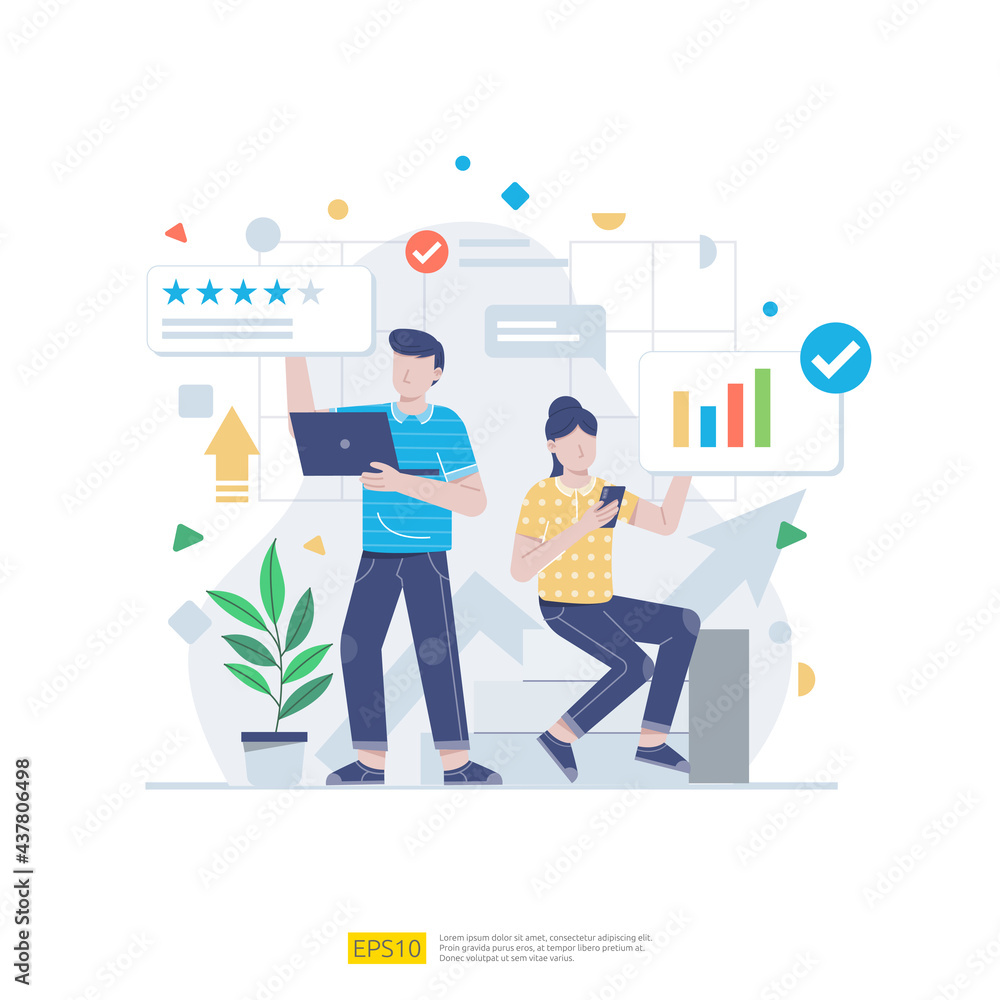 Startup employees teamwork. men and women scenes at office working and make some planning. Business concept illustration of brainstorming, meeting, negotiation, talking to each other