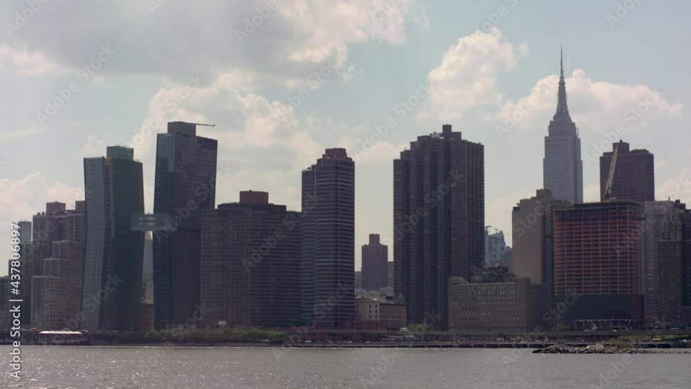 Long Wide shot of Midtown Manhattan NYC skyline.