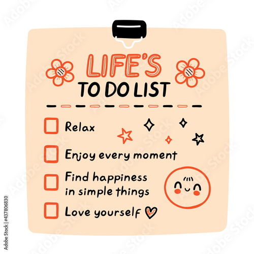 Cute funny Lifes to do list, checklist. Vector hand drawn cartoon kawaii character illustration icon. Lifes checklist sticker, card, poster