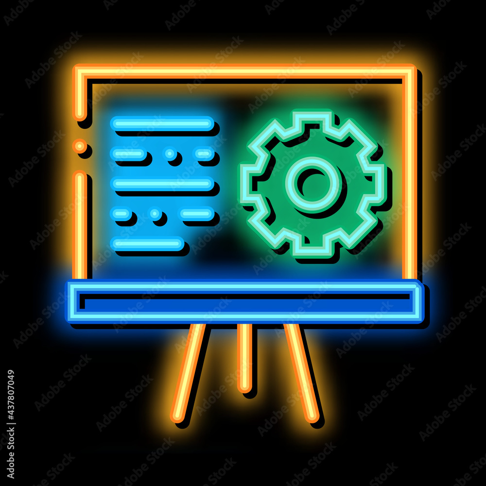 Presentation Gear neon light sign vector. Glowing bright icon Presentation Gear sign. transparent symbol illustration Presentation Gear neon light sign vector. Glowing bright icon Presentation Gear sign. transparent symbol illustration