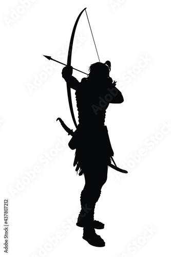 Archer warrior with sword silhouette vector on white background