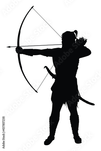 Archer warrior with sword silhouette vector on white background