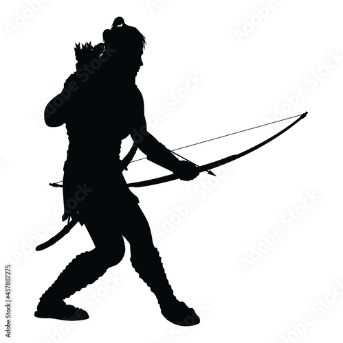 Archer warrior with sword silhouette vector on white background