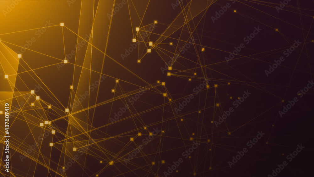 Abstract orange polygon tech network with connect technology background. Abstract dots and lines texture background. 3d rendering.