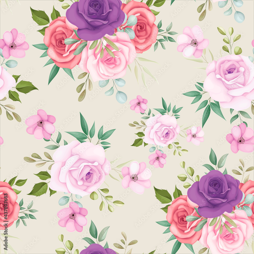 Beautiful floral seamless pattern with soft flowers