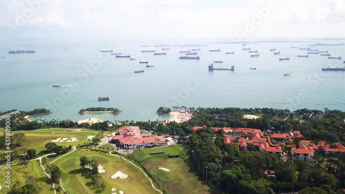 Sentosa Singapore cargo ships drone shot ocean 4k aerial shot Tanjong golf course  Tanjong beach Cruise ship photo