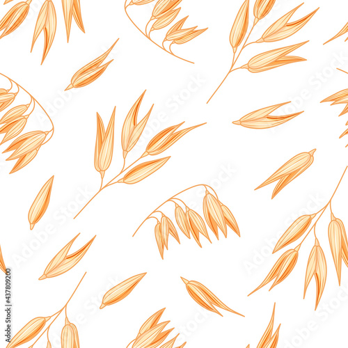 Oat seamless pattern on white background. Vector oatmeal illustration. Spelt wheat plant pattern. Natural oat meal wallpaper