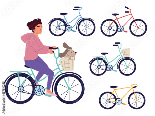 woman on bicycle and bikes