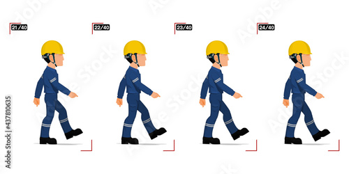Frame 21-24 of walking worker on white background