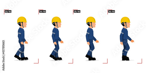 Frame 33-36 of walking worker on white background
