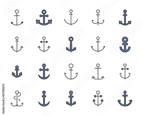 Anchor Arm design icons set. Thin line vector icons for mobile concepts and web apps. Premium quality icons in trendy flat style. Collection of high-quality color outline logo