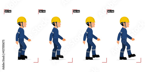 Frame 37-40 of walking worker on white background