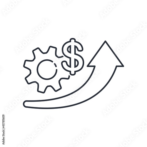 Technology, management and the dollar. Economic recovery. Vector linear icon isolated on white background.