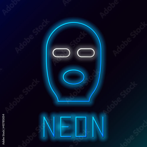 Glowing neon line Thief mask icon isolated on black background. Bandit mask, criminal man. Colorful outline concept. Vector