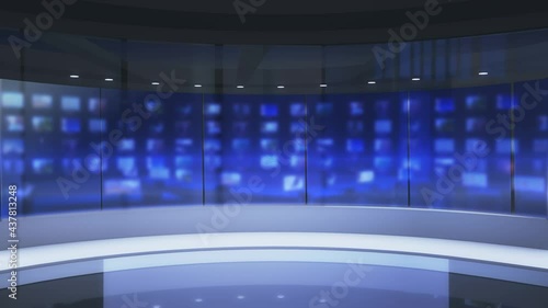 background video for news broadcast. TV broadcast studio control room is suitable for use as a background for the broadcaster or news presenter.