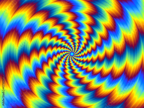 Pulsing fiery spirals. Optical illusion of movement.