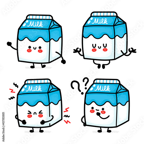 Cute funny milk box. Vector hand drawn cartoon kawaii character illustration icon. Isolated on white background. Milk dairy box doodle character concept