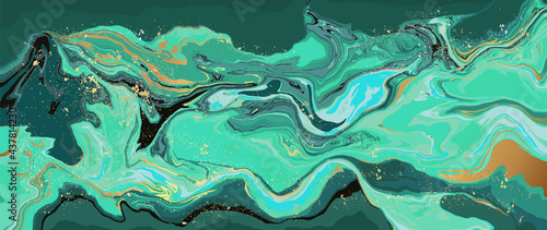 Luxury Green marble background vector. Marbling and gold abstract background with natural luxury style swirls of marble and gold powder.	