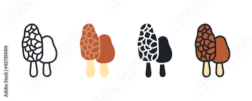 Morel icon. Linear flat color icons contour shape outline. Thin line. Black vector silhouette. Fill solid icon. Modern glyph design. Illustrations of mushrooms. Vector set