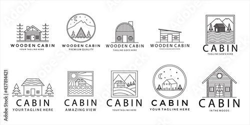 Set of Cabin Line Art Logo Vector Illustration Minimalist Simple Design