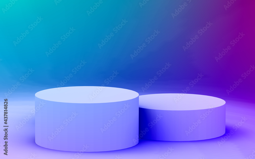 3d purple blue neon light cylinder podium minimal studio gradient dark colors background. Abstract 3d geometric shape object illustration render. Display for nightclub party and technology product.