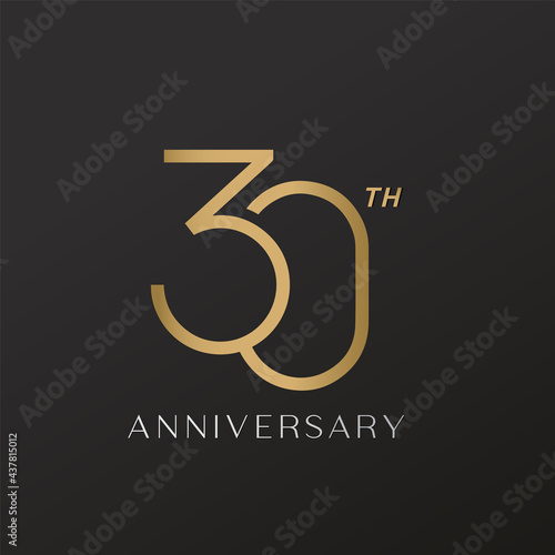 30th anniversary celebration logotype with elegant number shiny gold