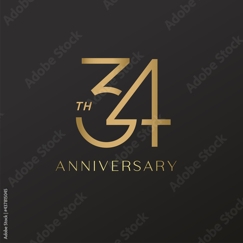 34th anniversary celebration logotype with elegant number shiny gold photo