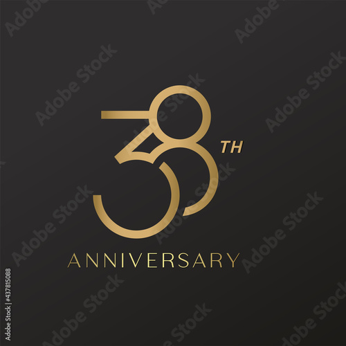 38th anniversary celebration logotype with elegant number shiny gold