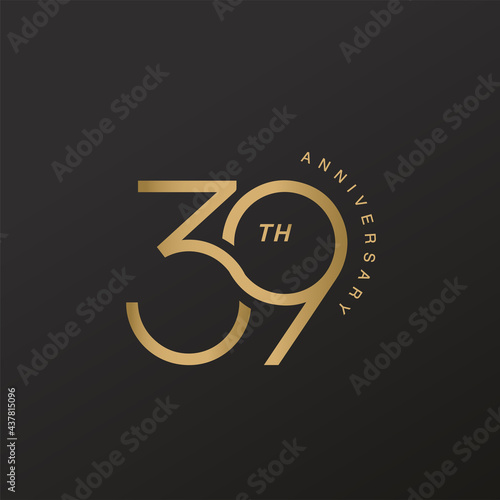 39th anniversary celebration logotype with elegant number shiny gold photo