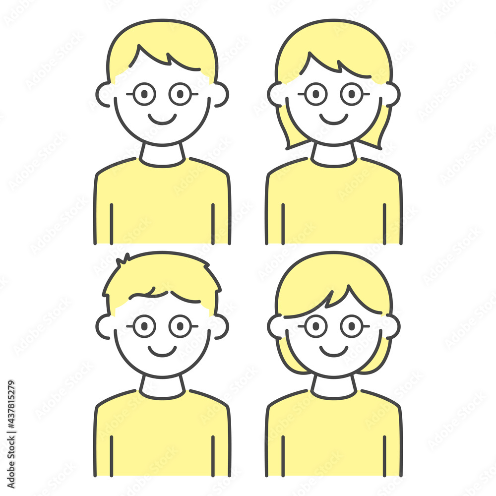 メガネをかけた男の子、女の子 Illustration of boys and girls wearing glasses. メガネをかけた男の子、女の子 Illustration of boys and girls wearing glasses.