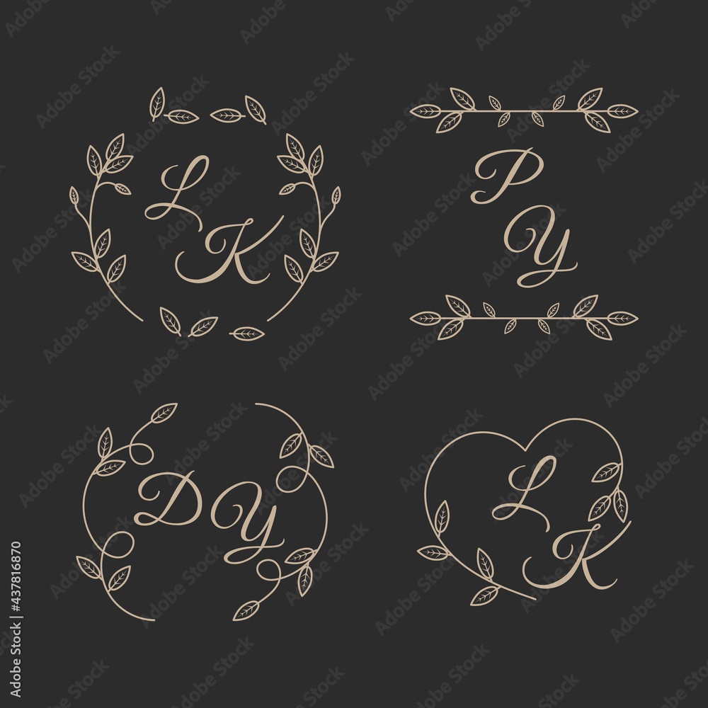 Wedding monogram logos collection with hand drawn Vector Image