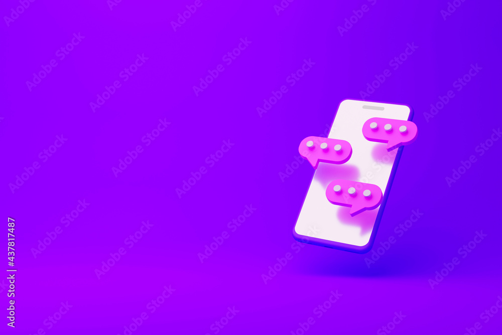 Mobile smartphone and chat icon. Online live chat chatting on application communication digital media website and social network. 3d illustration Mobile smartphone and chat icon. Online live chat chatting on application communication digital media website and social network. 3d illustration