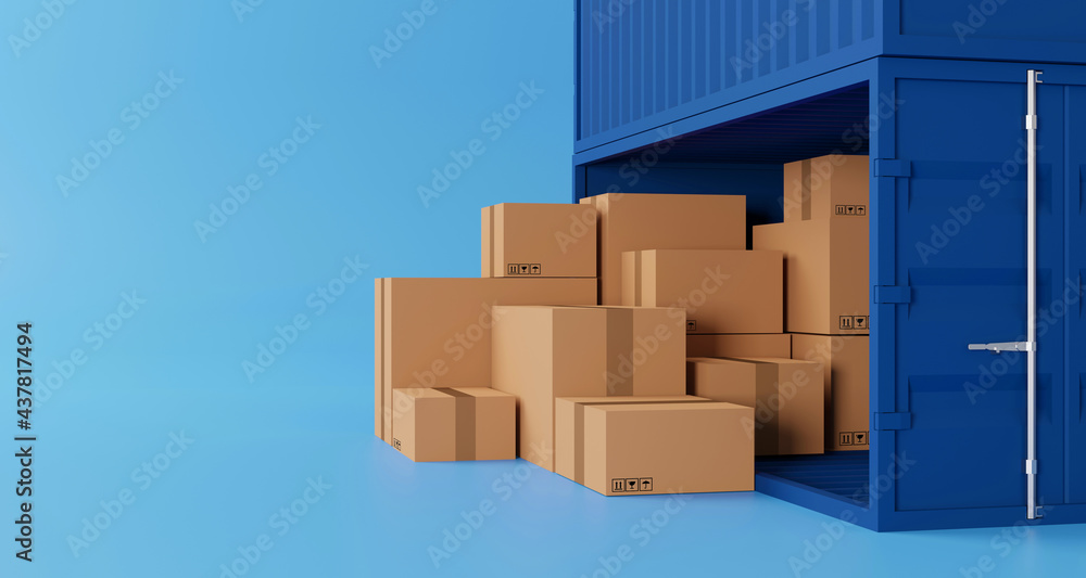 Brown box stacking and container box with copy space. Logistic and shipping business service. 3d illustration Brown box stacking and container box with copy space. Logistic and shipping business service. 3d illustration