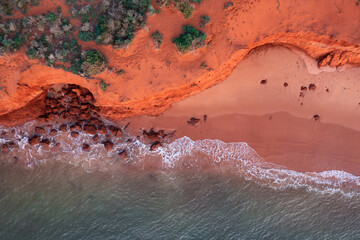 Papier peint photo Corail Aerial view at sunset of coast around Cape Peron at Shark Bay, Western Australia  © Reto Ammann