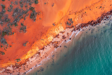 Papier peint photo Corail Aerial view at sunset of coast around Cape Peron at Shark Bay, Western Australia  © Reto Ammann