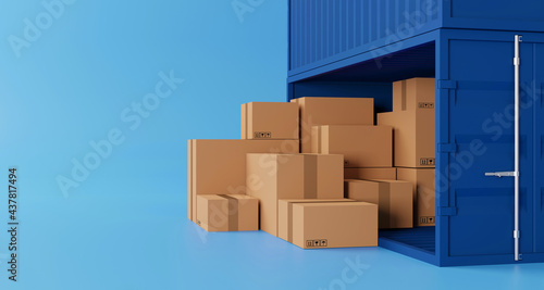 Brown box stacking and container box with copy space. Logistic and shipping business service. 3d illustration