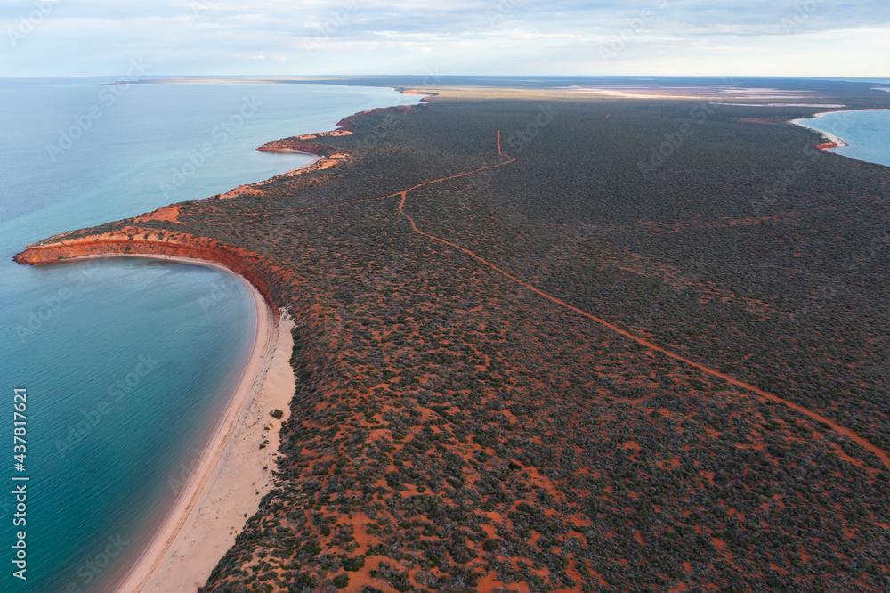 Aerial view of colorful Cape Peron and lighthouse at Shark Bay, Western Australia