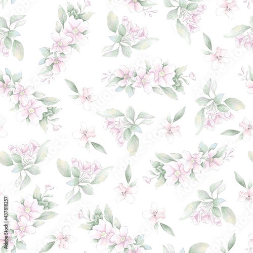 Seamless pattern. Spring delicate flowers. Digital printing