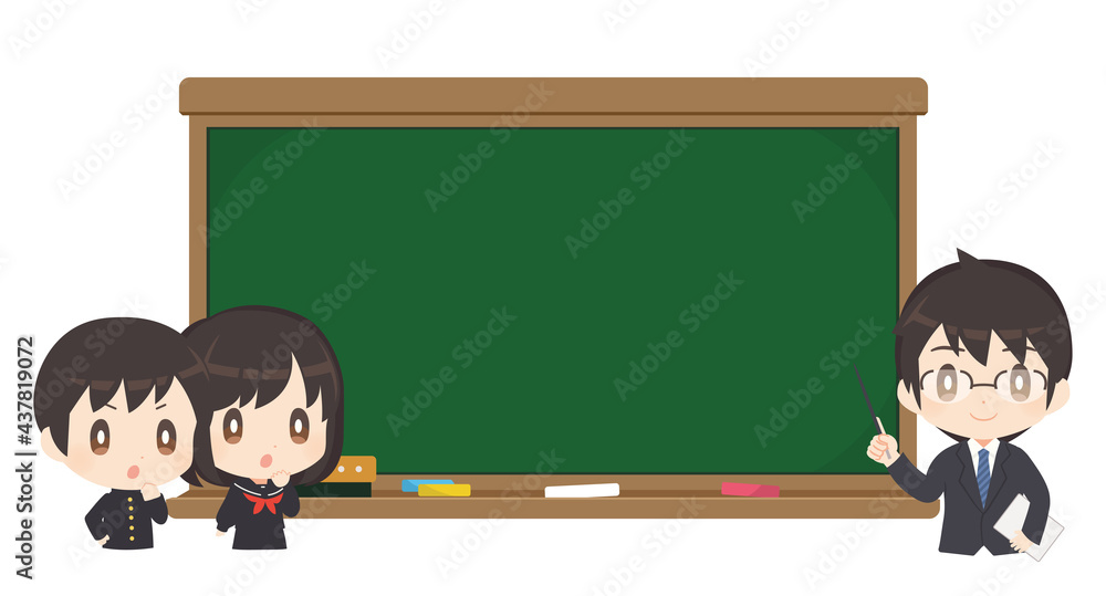 教師と生徒と黒板のセット 教師と生徒と黒板のセット