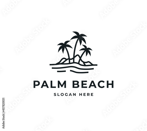 Wallpaper Mural Palm beach vector logo design. Panorama view morning sunrise logo design Torontodigital.ca