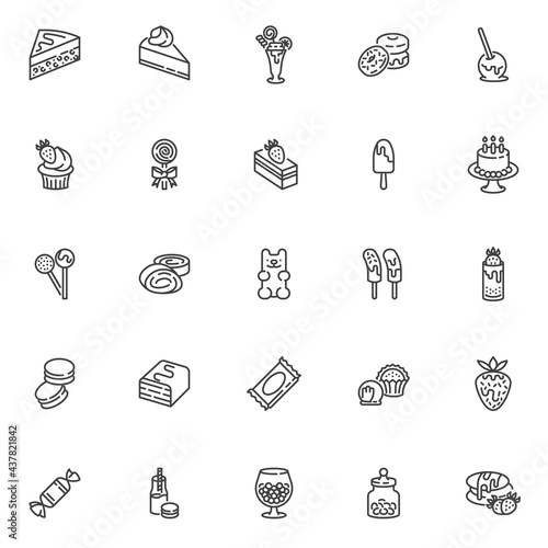 Sweets and candy line icons set