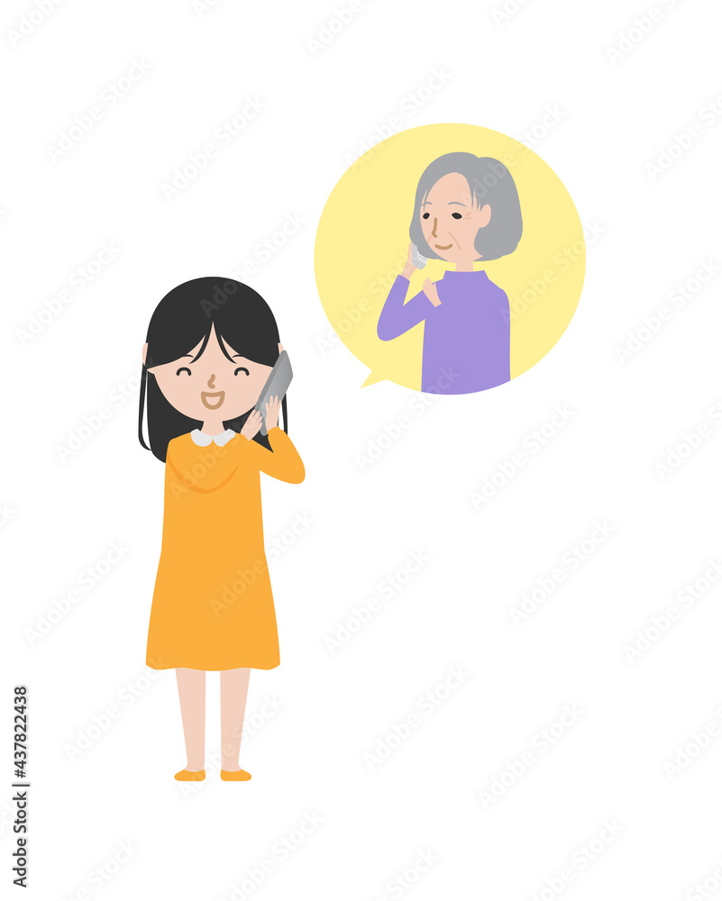 おばあちゃんと電話で話している女の子
おばあちゃんと電話で話している女の子