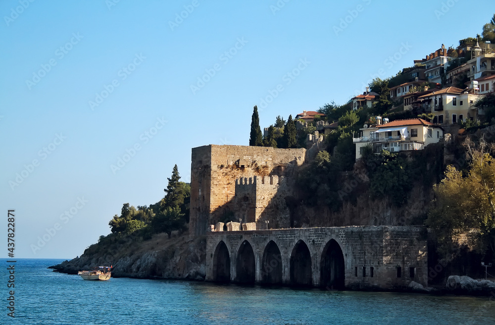 travel photography, Turkey, Alanya's mediterranean coastline with ancient Ottoman castle, Dockyard and arsenal 