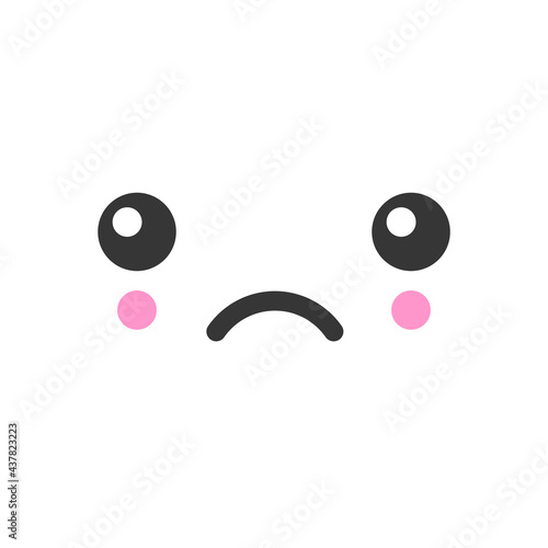 Sad kawaii cute emotion face, emoticon vector icon. Characters and emoji cartoon design