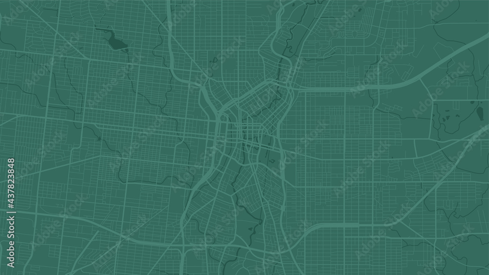 Green San Antonio city area vector background map, streets and water cartography illustration.