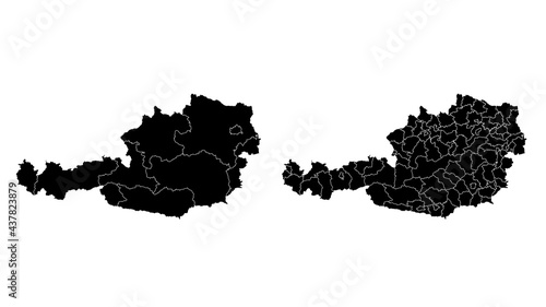 Austria map municipal, region, state division. Administrative borders, outline black on white background vector.