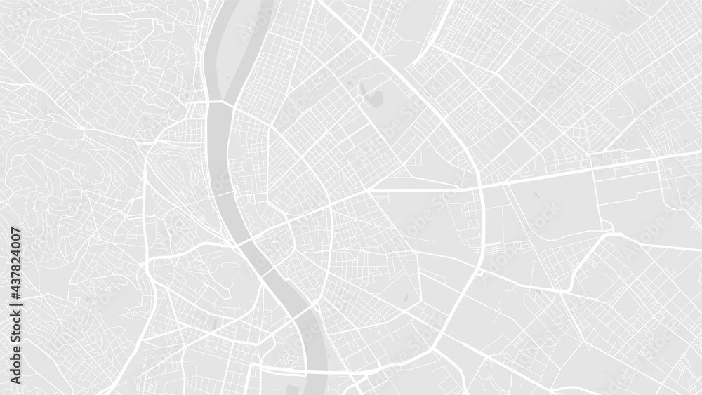 Fototapeta premium White and light grey Budapest City area vector background map, streets and water cartography illustration.