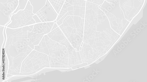 White and light grey Lisbon City area vector background map, streets and water cartography illustration.