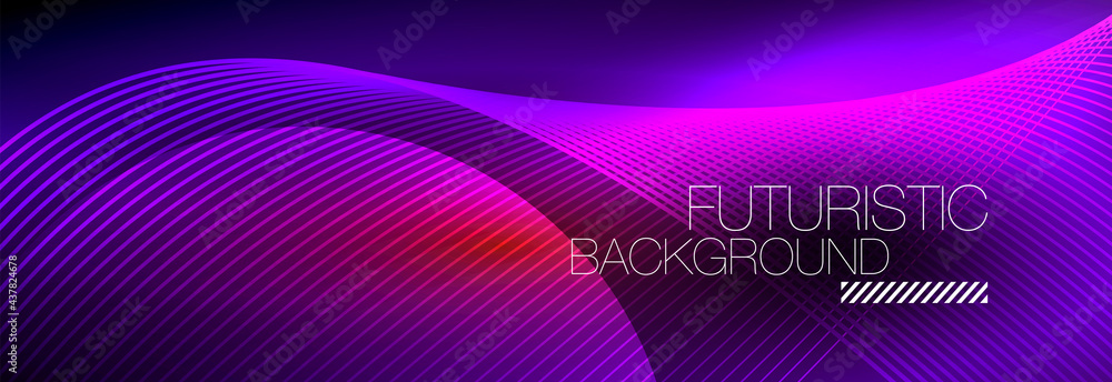 Abstract neon glowing light in the dark with waves. Shiny magic energy and motion concept, vector abstract wallpaper background Abstract neon glowing light in the dark with waves. Shiny magic energy and motion concept, vector abstract wallpaper background